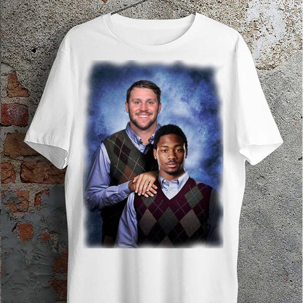 Josh Allen Stefon Diggs Unisex White Tee, Buffalo Bills Step Bros Cotton Shirt